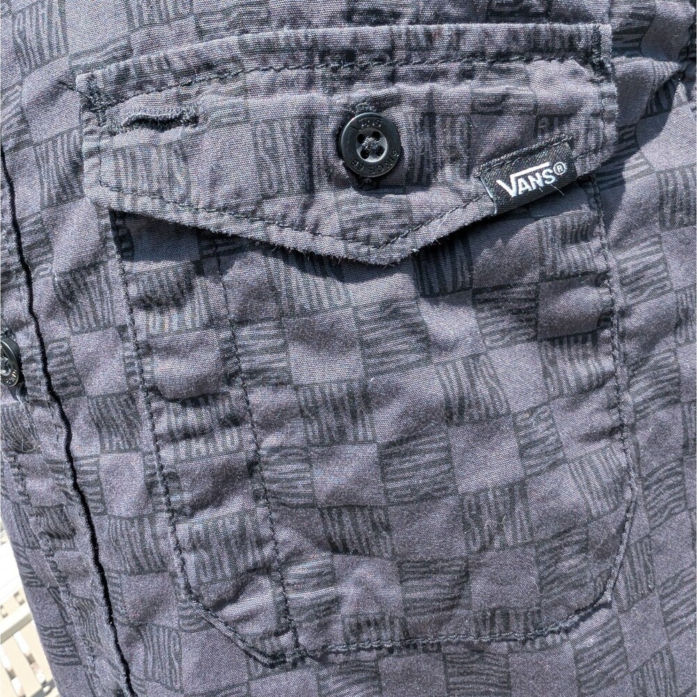 Vans Shirt Boys Size Large Gray Black Plaid Short Sleeve Button Up Pocket Skater - Picture 7 of 12